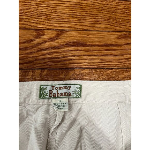 Tommy Bahama Womens Silk Pants Size 16 31x23 Beige Cropped Vintage 90s Resort - Picture 2 of 4